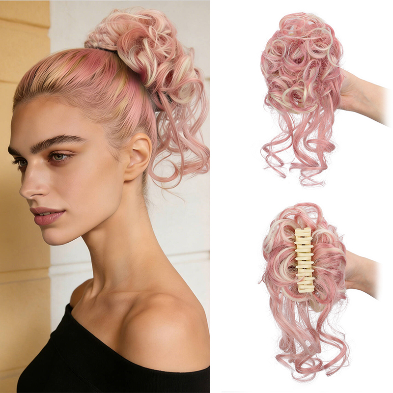 Claw Clip Messy Bun Hair Piece - Chignon sintetico riccio con clip a