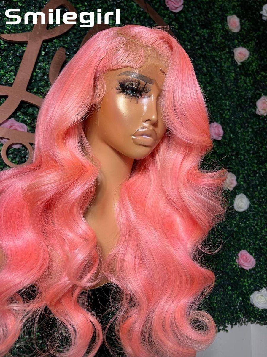 Hd Lace Frontal Wig Human Hair Pre Plucked - Parrucca rosa densità 250, ondulata, in