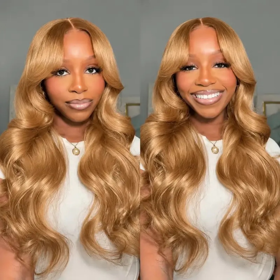 Lace Front Wigs - Parrucca bionda miele con onde naturali,